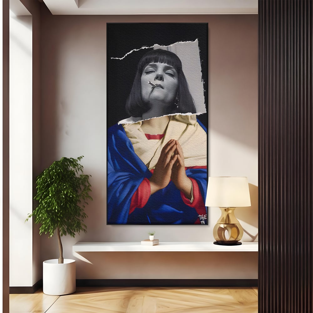 Tablou canvas cu tablou canvas cu colaj suprarealist, in rama de aluminiu negru